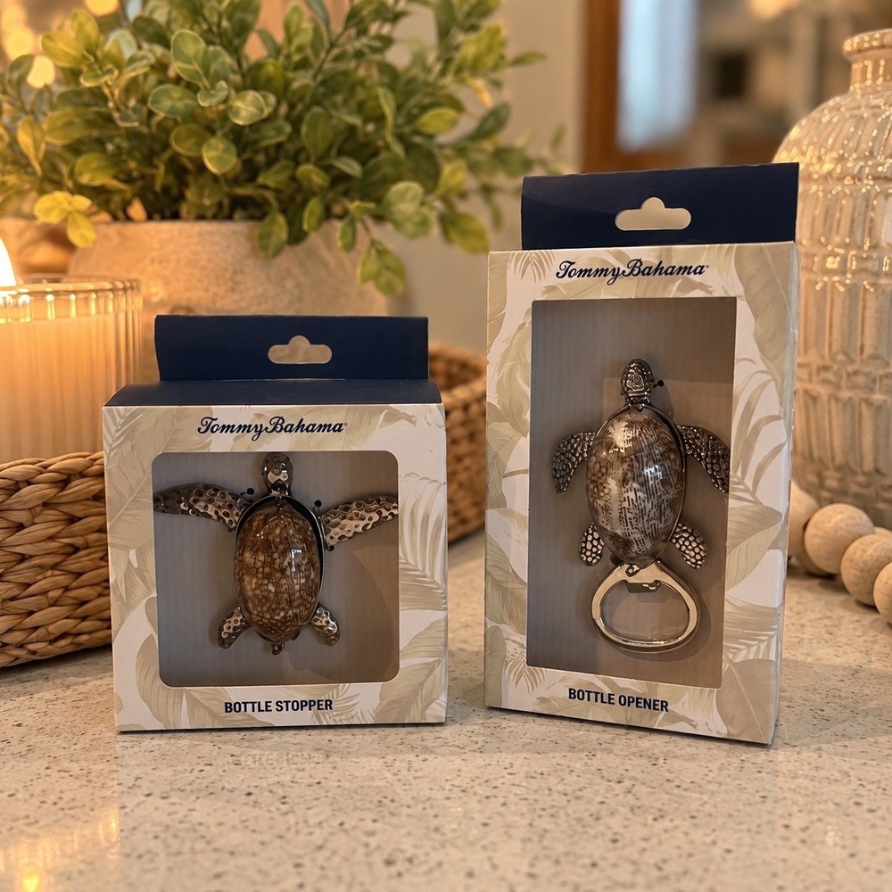 Tommy Bahama Sea Turtle Bottle Stopper and Bottle Opener Set NIB
